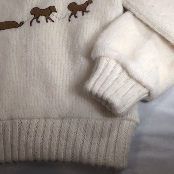 Brown Bison Dog Sled Igloos Pure New Wool Zip Sweater Collar Knit S Small Cream - Picture 3 of 13